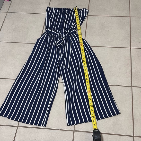 Papaya Women's Blue/white Stripe Jumper Crop Palazzo Strapless Belted Small - Picture 7 of 8